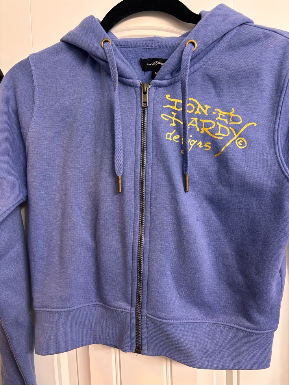Ed Hardy Purple Zip Hoodie with Yellow Stitch Accent